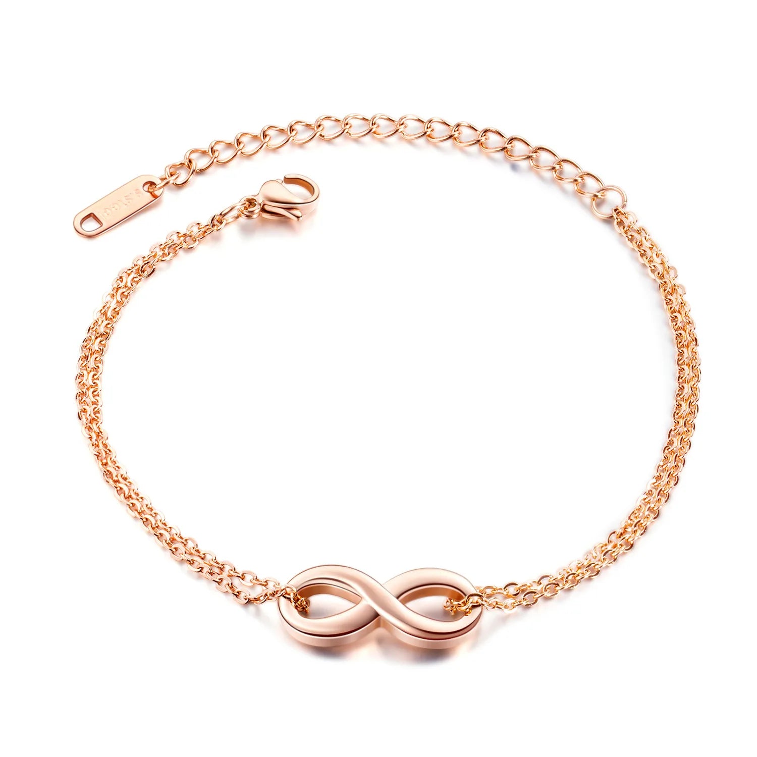 Women's Trendy Stainless Steel Infinity 8-Shaped Bracelet Rose Gold-Plated Birthday Gift Jewelry Religious Style