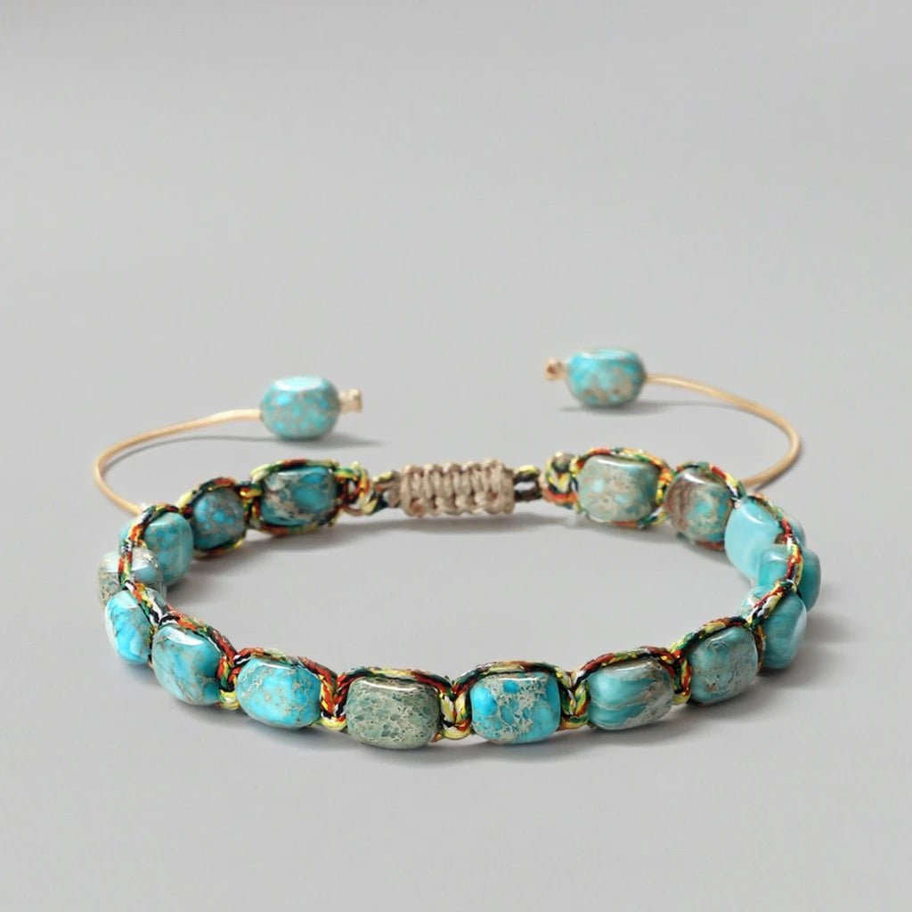 Handmade Stone Bracelet Jewelry Braided Charm Natural Gemstone Sea Sediment Jasper Beaded Bracelet Gift for Women