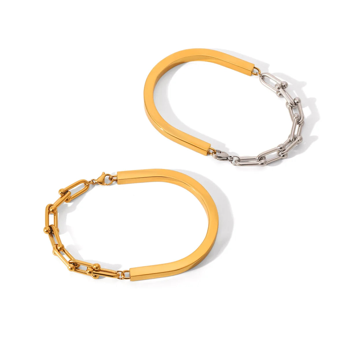New High-End 18K Gold Plated Stainless Steel Trendy Bracelet for Women Horseshoe Buckle Chain Splicing U-Shaped Buckle Bangles