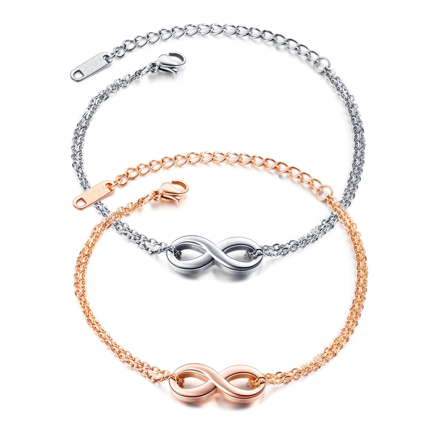 Women's Trendy Stainless Steel Infinity 8-Shaped Bracelet Rose Gold-Plated Birthday Gift Jewelry Religious Style