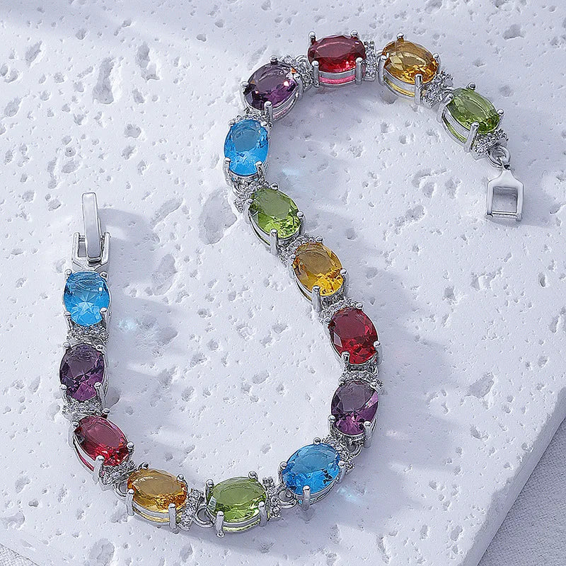 Iced Out Crystal CZ Tennis Bracelets Geometric Vintage Sparkly Big Waterdrop Shape Blue Imitation Diamond Bracelets for Women