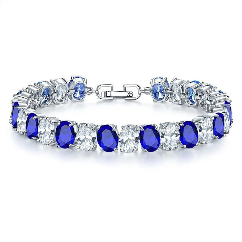 Iced Out Crystal CZ Tennis Bracelets Geometric Vintage Sparkly Big Waterdrop Shape Blue Imitation Diamond Bracelets for Women