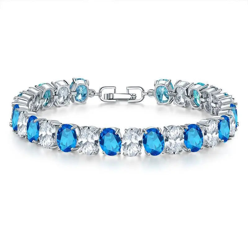 Iced Out Crystal CZ Tennis Bracelets Geometric Vintage Sparkly Big Waterdrop Shape Blue Imitation Diamond Bracelets for Women