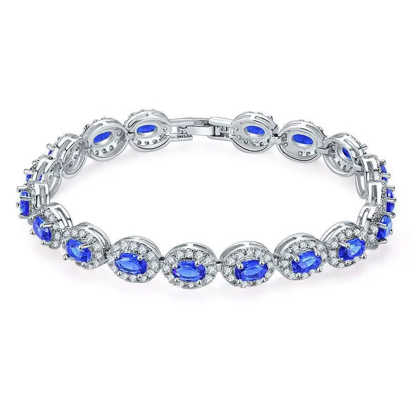 Iced Out Crystal CZ Tennis Bracelets Geometric Vintage Sparkly Big Waterdrop Shape Blue Imitation Diamond Bracelets for Women