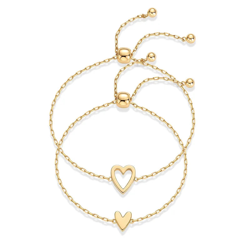 QUSEDINY Luxury 18K Gold Plated Waterproof Stainless Steel Delicate Hollow Out Heart Shape Friendship Couple Bracelet