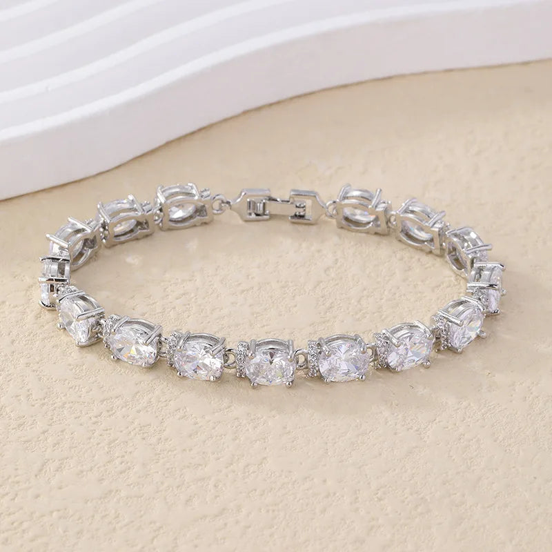 Iced Out Crystal CZ Tennis Bracelets Geometric Vintage Sparkly Big Waterdrop Shape Blue Imitation Diamond Bracelets for Women